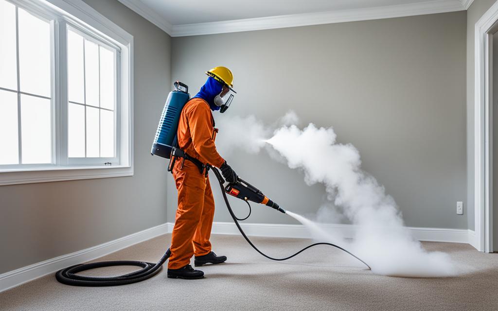 Fumigador en habitación realizando desinsectación